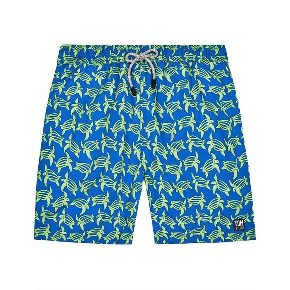 Tom& Teddy turtle bright blue swim trunks
